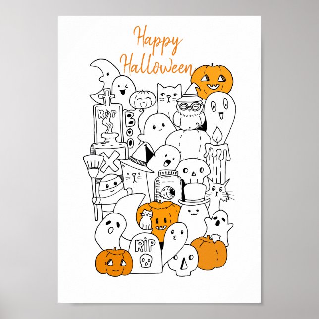 Kawaii Happy Halloween Doodle Poster (Front)