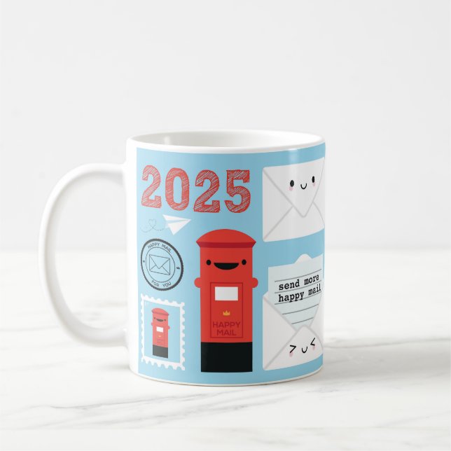 Kawaii Happy Mail 2025 Calendar Coffee Mug (Left)
