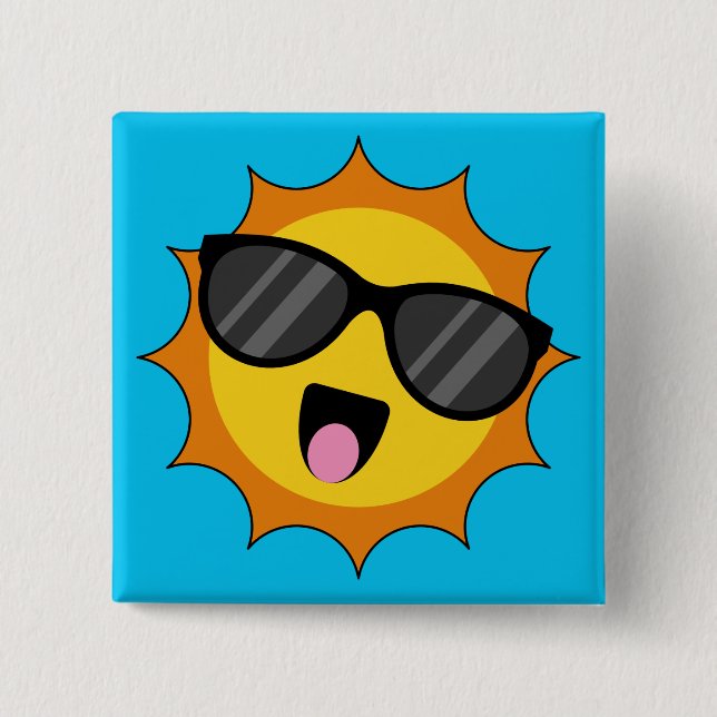 Kawaii Happy Sun with Sunglasses 15 Cm Square Badge (Front)