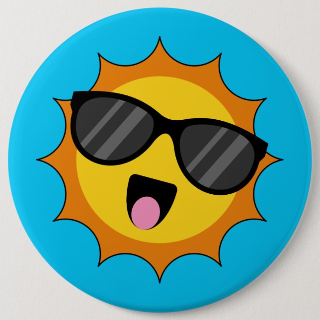 Kawaii Happy Sun with Sunglasses 6 Cm Round Badge (Front)