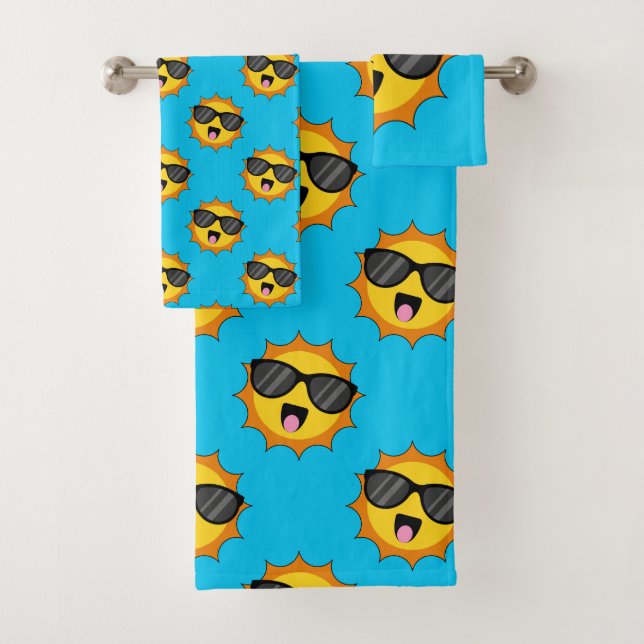 Kawaii Happy Sun with Sunglasses Bath Towel Set (Insitu)