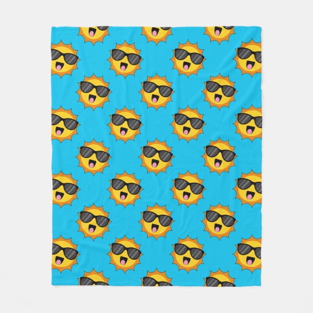 Kawaii Happy Sun with Sunglasses Fleece Blanket (Front)
