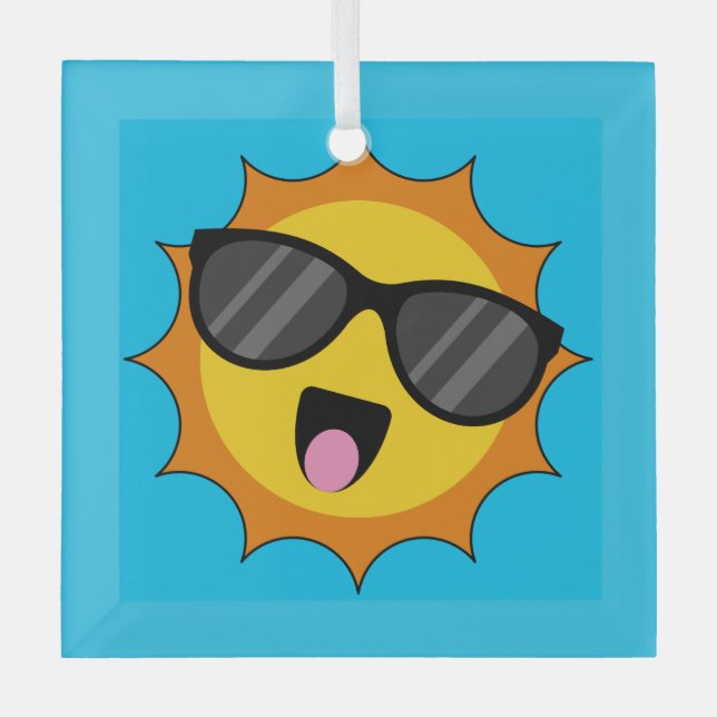 Kawaii Happy Sun with Sunglasses Glass Tree Decoration (Front)