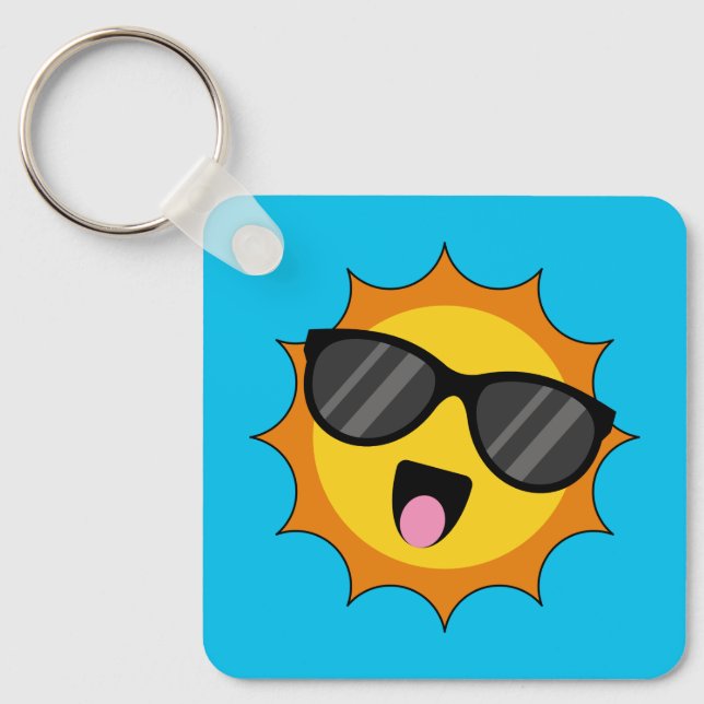Kawaii Happy Sun with Sunglasses Key Ring (Front)