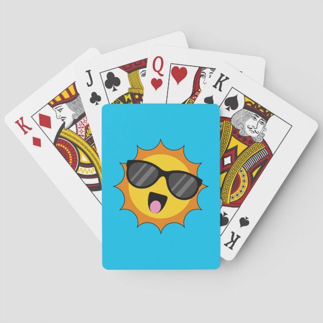 Kawaii Happy Sun with Sunglasses Playing Cards (Back)
