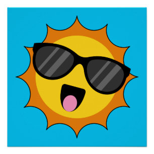 Kawaii Happy Sun with Sunglasses Poster
