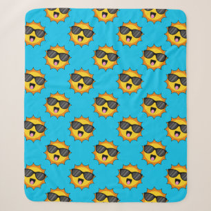 Kawaii Happy Sun with Sunglasses Sherpa Blanket