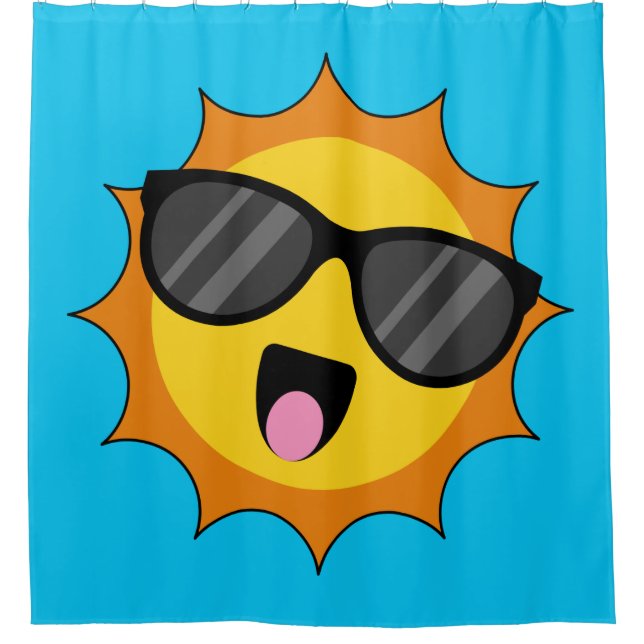 Kawaii Happy Sun with Sunglasses Shower Curtain (Front)