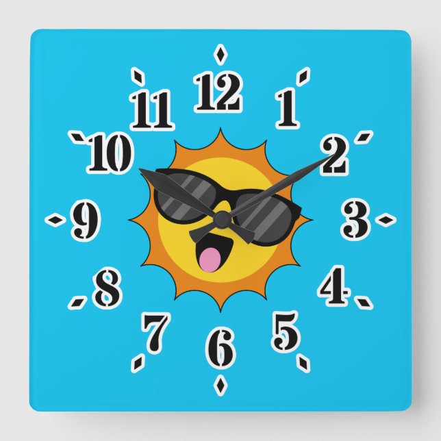 Kawaii Happy Sun with Sunglasses Square Wall Clock (Front)