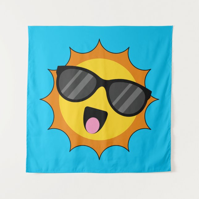 Kawaii Happy Sun with Sunglasses Tapestry (Front)
