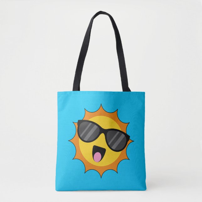 Kawaii Happy Sun with Sunglasses Tote Bag (Front)