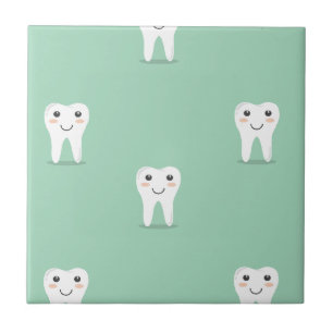Kawaii happy tooth ceramic tile