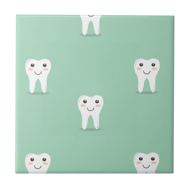 Kawaii happy tooth ceramic tile (Front)