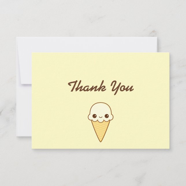 Kawaii Happy vanilla Ice cream cone Thank You Card (Front)