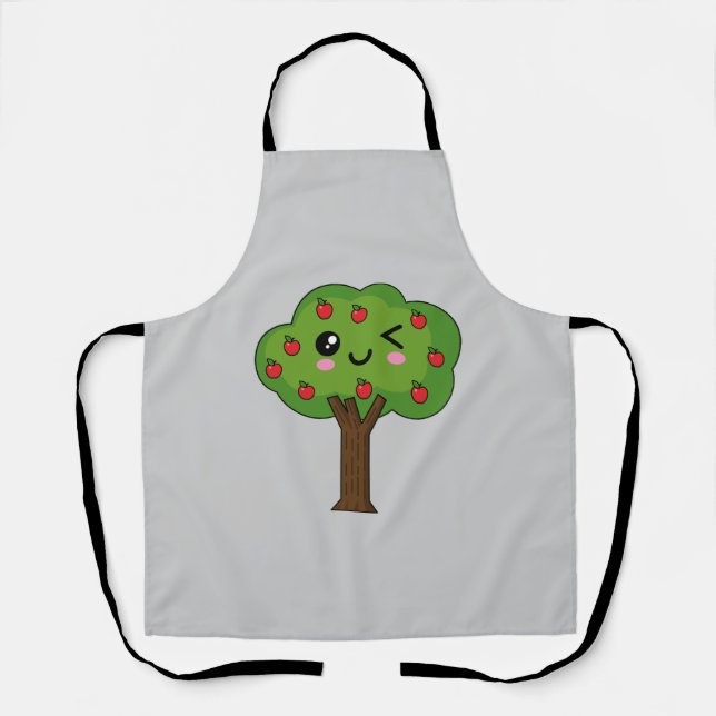 Kawaii Happy Winking Apple Tree Apron (Front)