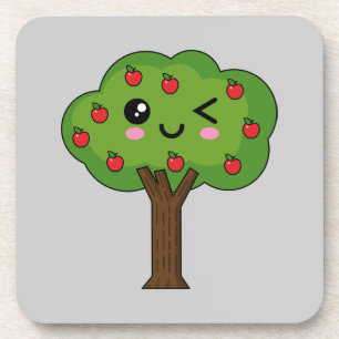 Kawaii Happy Winking Apple Tree Coaster