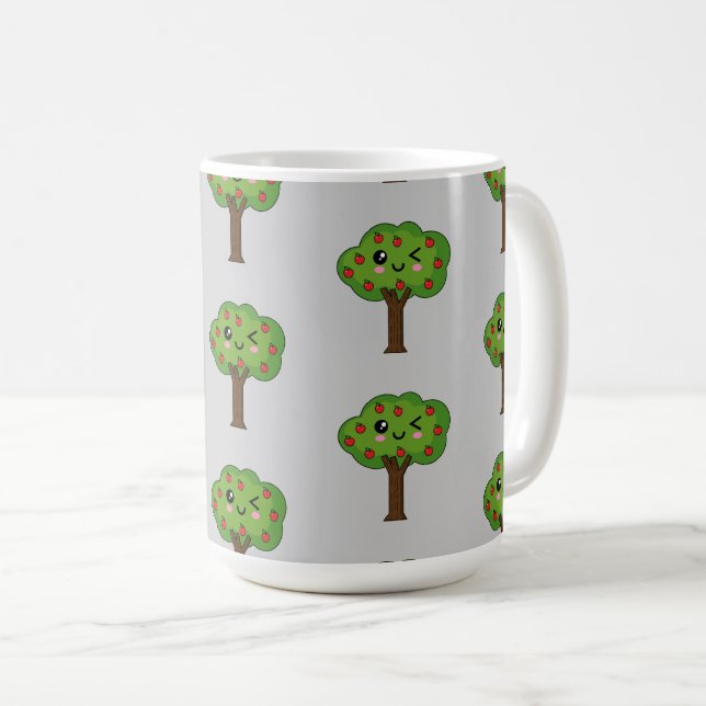 Kawaii Happy Winking Apple Tree Coffee Mug (Front Right)