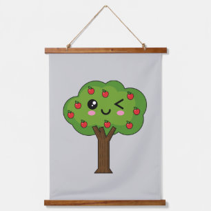 Kawaii Happy Winking Apple Tree Hanging Tapestry