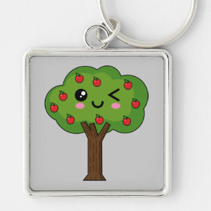 Kawaii Happy Winking Apple Tree Key Ring