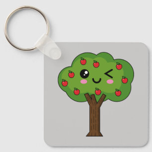Kawaii Happy Winking Apple Tree Key Ring