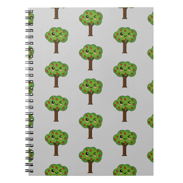 Kawaii Happy Winking Apple Tree Notebook (Front)