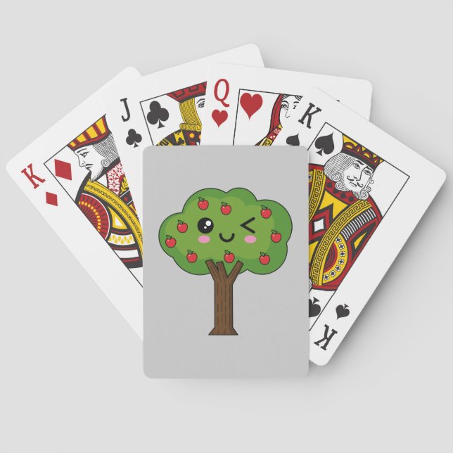 Kawaii Happy Winking Apple Tree Playing Cards (Back)