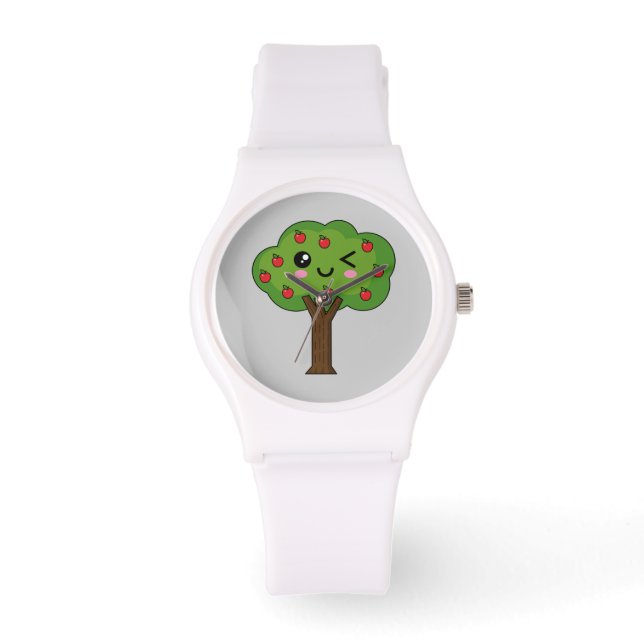 Kawaii Happy Winking Apple Tree Watch (Front)