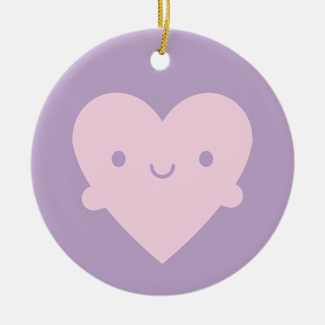 Kawaii Heart Hugs Ceramic Ornament (Front)