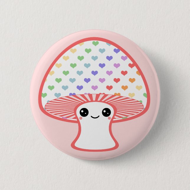 Kawaii Heart Mushroom 6 Cm Round Badge (Front)