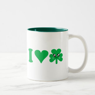 Kawaii Heart Shamrock Love Lucky Irish Two-Tone Coffee Mug