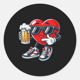 Kawaii Heart Sungles Drinking Beer Valentine's Day Classic Round Sticker