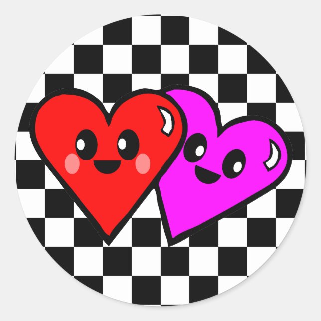 Kawaii Hearts & Chequerboard Stickers (Front)
