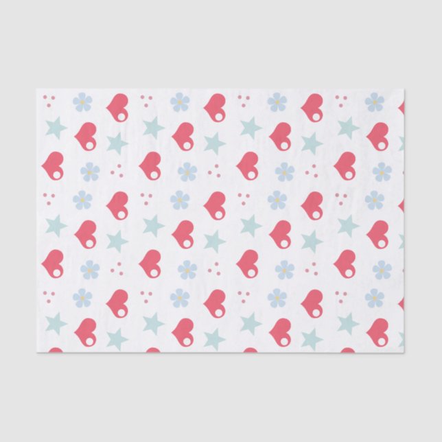 Kawaii Hearts Flowers and Stars Tissue Paper (Front)