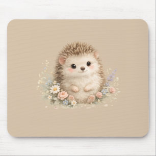 Kawaii Hedgehog Cottagecore Floral Gift Mouse Pad