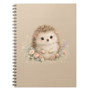 Kawaii Hedgehog Cottagecore Floral Gift Notebook