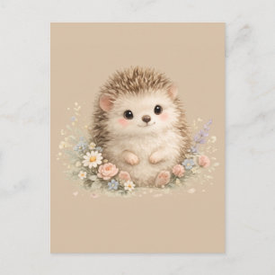 Kawaii Hedgehog Cottagecore Floral Gift Postcard