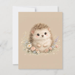 Kawaii Hedgehog Cottagecore Floral Gift RSVP Card