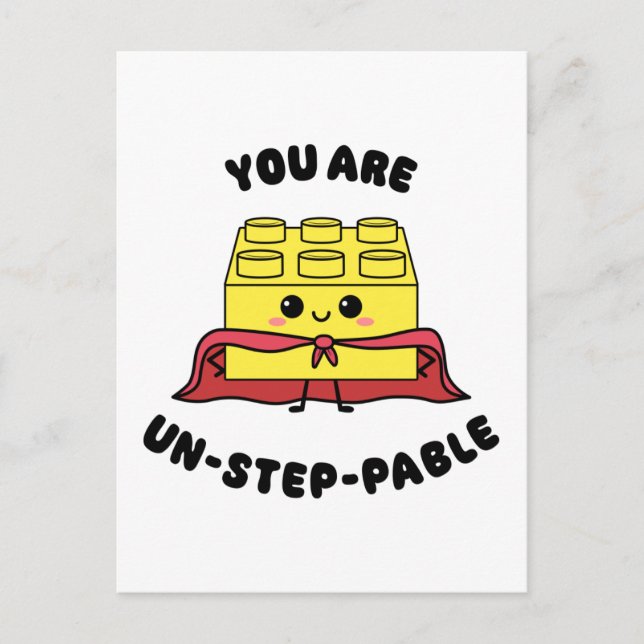 Kawaii Hero Brick Toy Motivational Quote Funny Pun Postcard (Front)