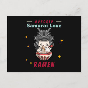 Kawaii Honored Samurai Cat Eat Ramen Postcard