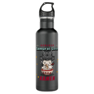 Kawaii Honoured Samurai Cat Eat Ramen 710 Ml Water Bottle