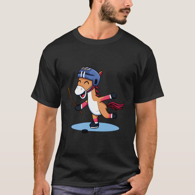 Kawaii Horse Ice Hockey Player T-Shirt (Front)