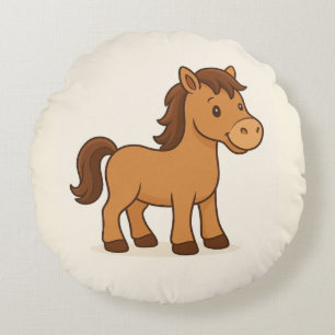 Kawaii Horse Illustration Round Cushion