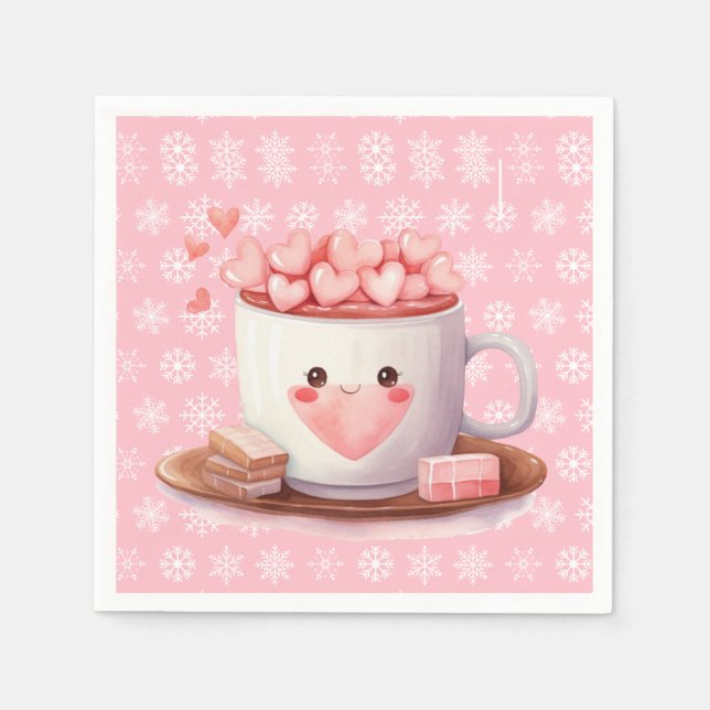 Kawaii hot Cocoa chocolate and snowflakes Napkin (Front)