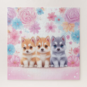 Kawaii Husky Pair Wall Art & Poster Jigsaw Puzzle