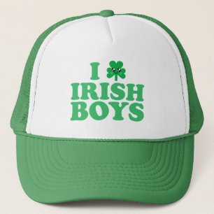KAWAII I LOVE IRISH BOYS SHAMROCK HEART LUCK IRISH TRUCKER HAT