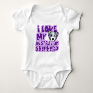 Kawaii I Love My Blue Australian Shepherd Baby Bodysuit