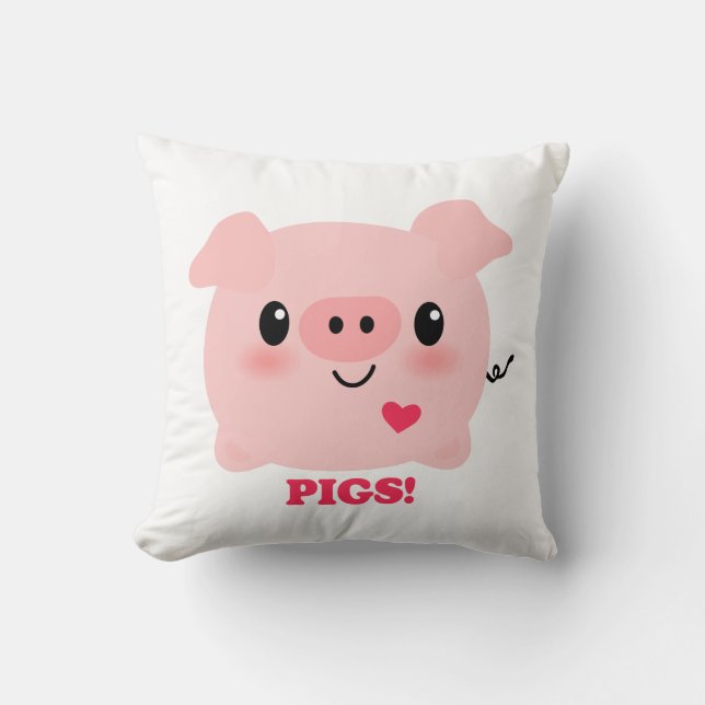 Kawaii I Love Pigs Cushion (Front)