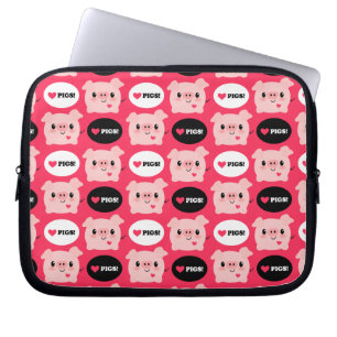 Kawaii I Love Pigs Laptop Sleeve