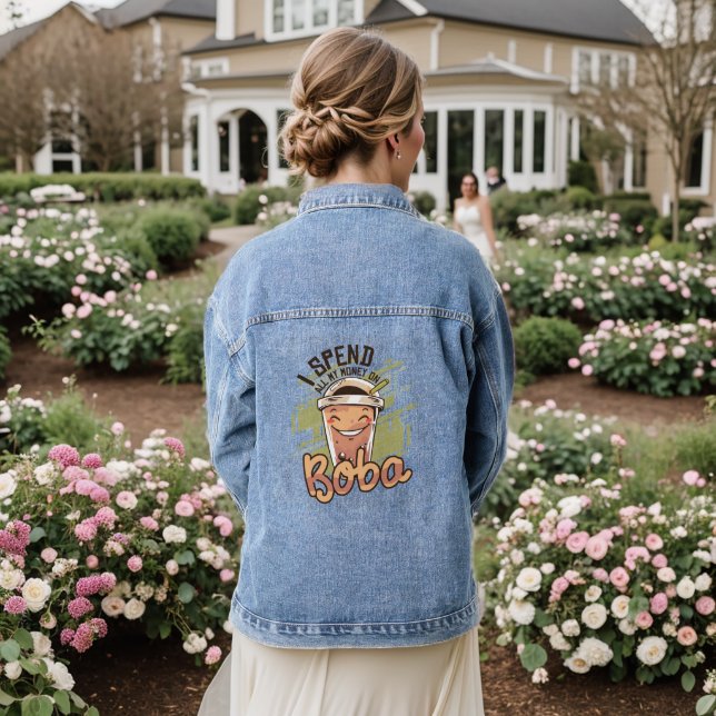 Kawaii I Spend All My Money on Boba Denim Jacket (Wedding Back)