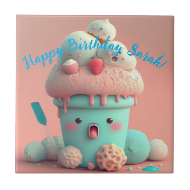 Kawaii  ice cream        ceramic tile (Front)